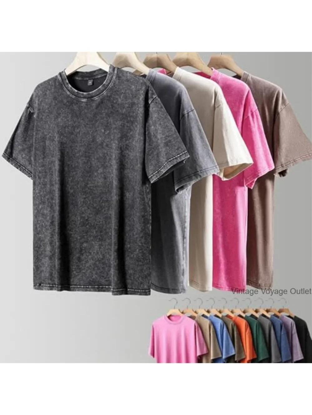 Vintage Cotton Crew Neck Tee, Loose Fit, Short Sleeve, Casual